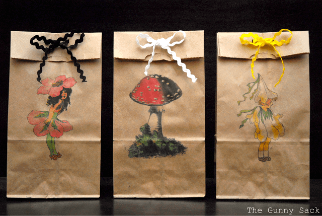 printed images on brown paper bags