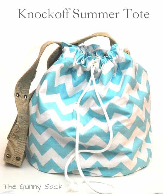 A chevron patterened tote bag.