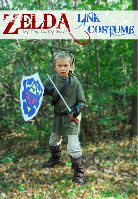 a young boy in a homemade Zelda costume.