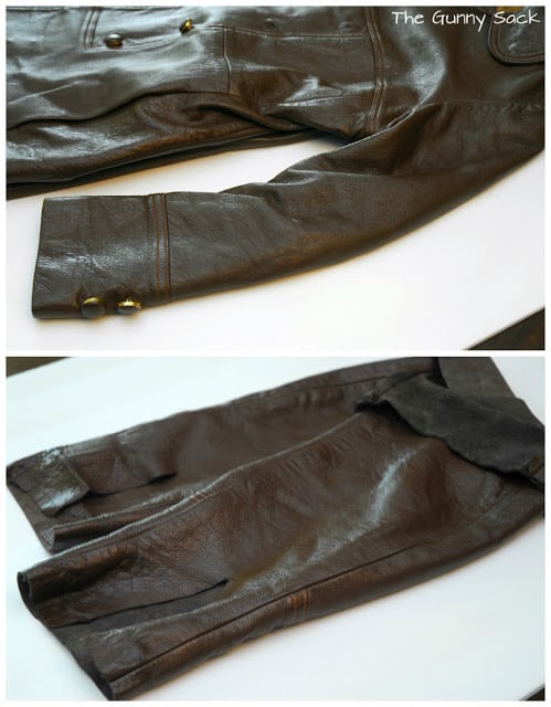 a brown leather jacket and a pair of leather sleeves.