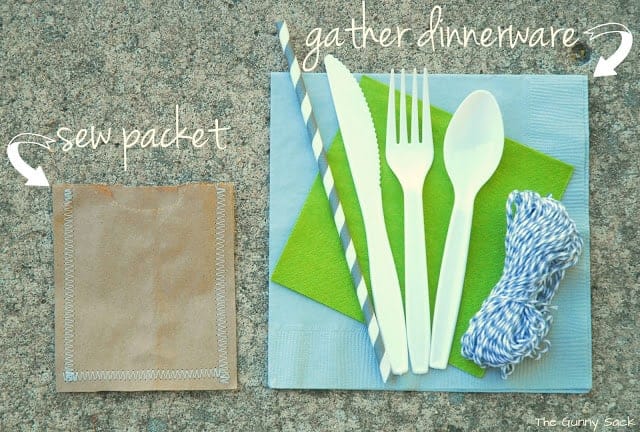 plastic cutlery, napkins and a pouch for holding them.