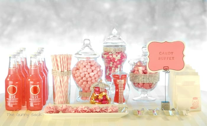 candy buffet with pink candy in jar