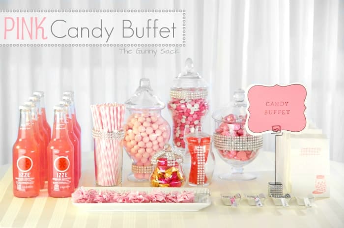 candy buffet with pink candy in jar