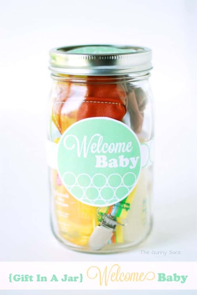 welcome baby gift in a jar.