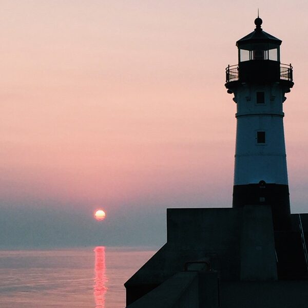 Lighthouse sunrise in Canal Park, Duluth, Minnesota.