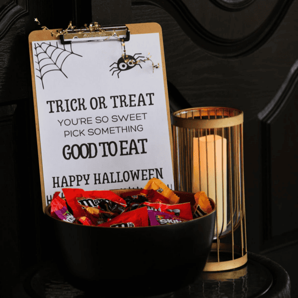 Trick or treat sign printable by the front door.